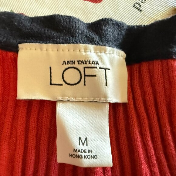 Loft Orange & Navy Sweater w/Gold Buttons on Shoulder & Tie Waist - M - Picture 5 of 6
